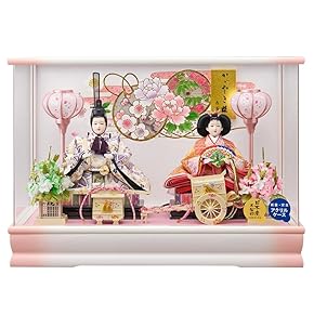 【美品】雛人形 アクリルケース入り 雛人形 コンパクト 木目 アクリル ケース入り 横幅51cm ひな人形